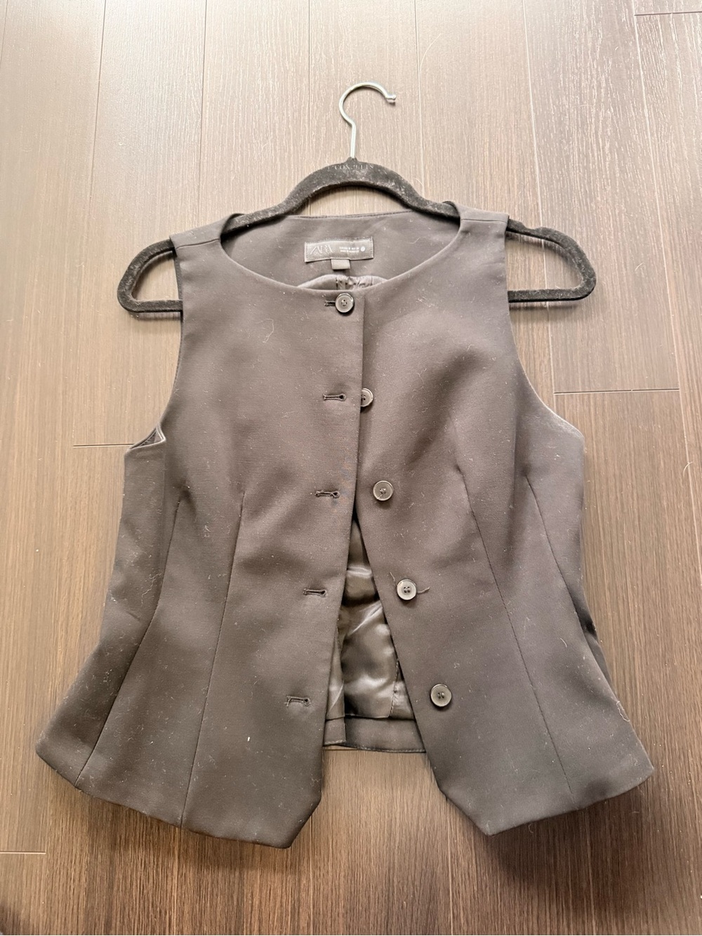 Zara Dark Brown Button-Front Sleeveless Vest